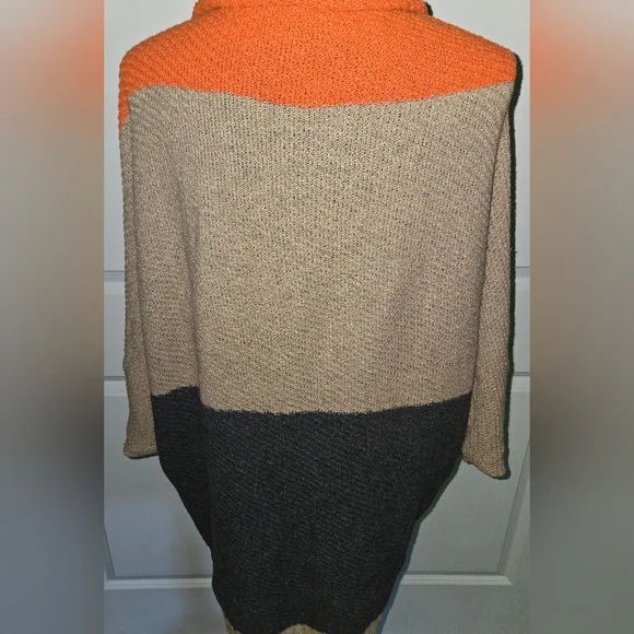 Shein Sweater Cardigan Color Block Sz Sm Orange Taupe Gray - Picture 6 of 8